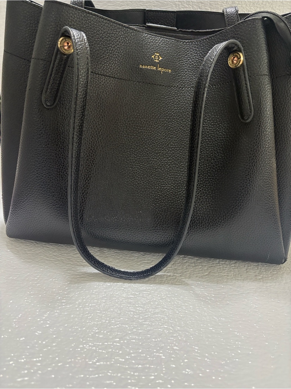 Nanette Lepore Black Pebbled Leather Structured Tote